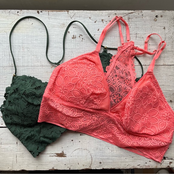 aerie Other - Aerie Lace Double Strap T Strap Bralette Bundle - Green & Pink